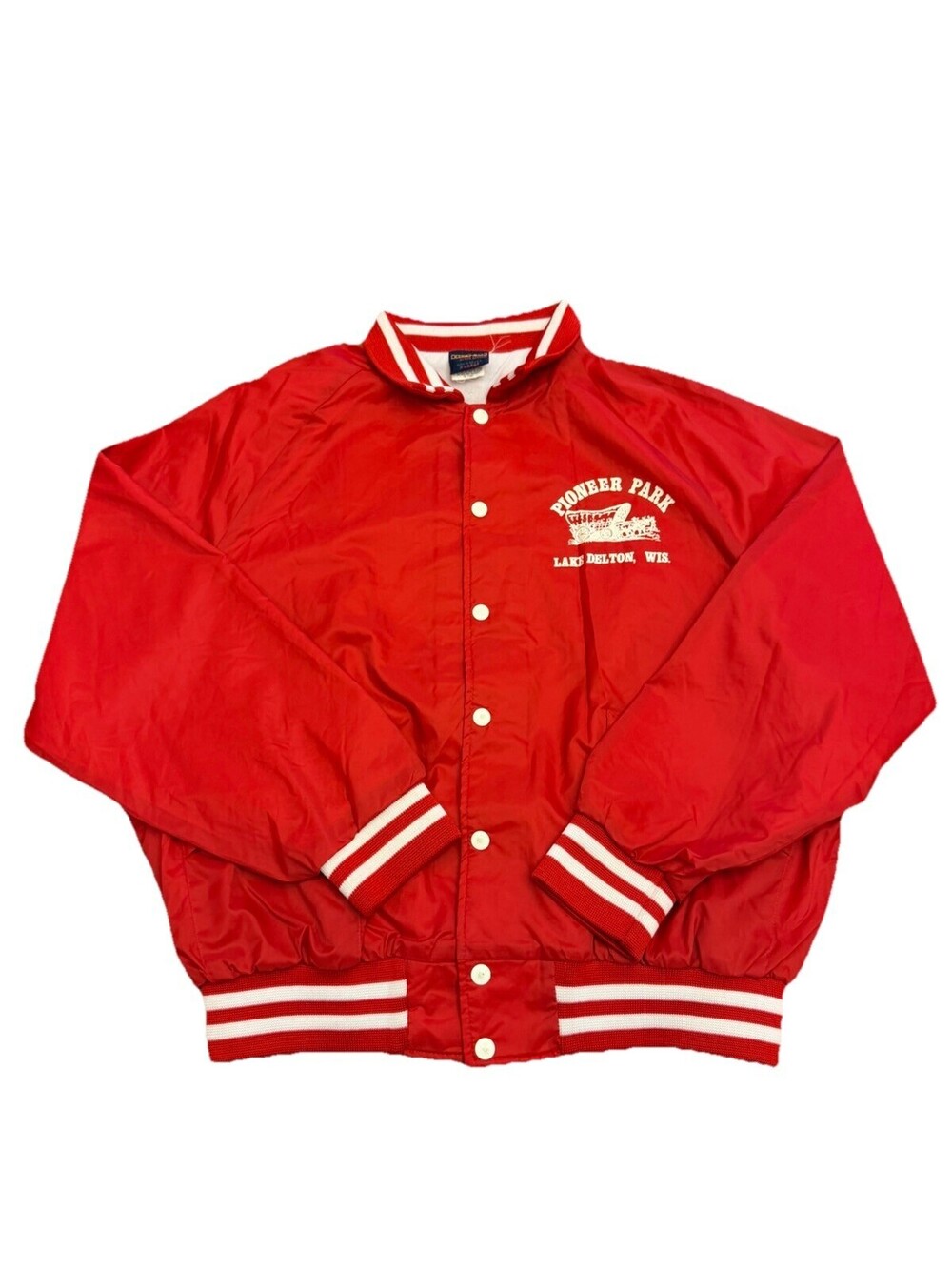 Vintage Wisconsin Dells Lake Delton Pioneer Park Jacket XL Red 90s Satin Bomber